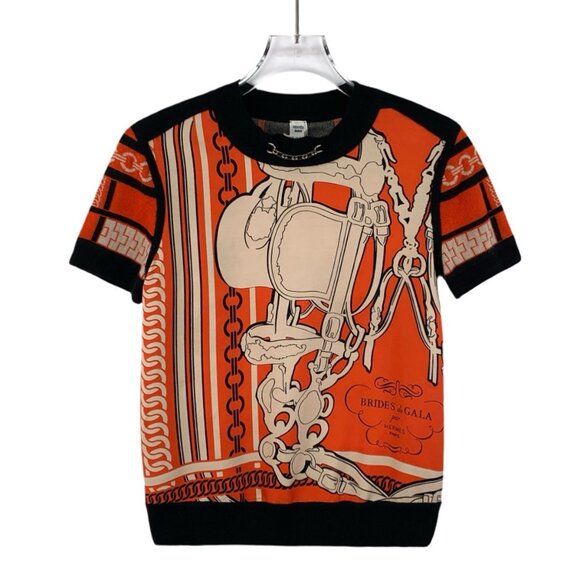 Hermes Silk Colorblock Geometric Print Short-Sleeve T-Shirt - Picture 1 of 7